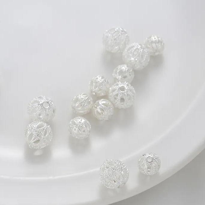 Silver Hollow Flower Ball Spacer Bead for Jewelry DIY