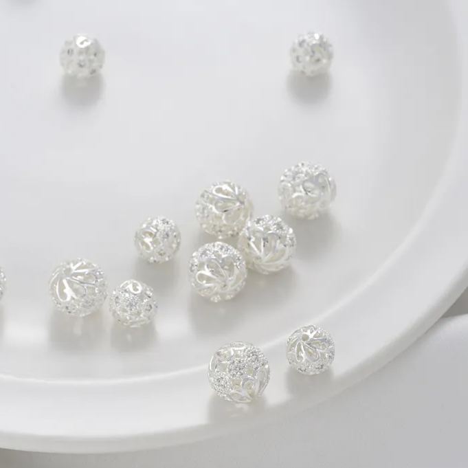 Silver Hollow Flower Ball Spacer Bead for Jewelry DIY