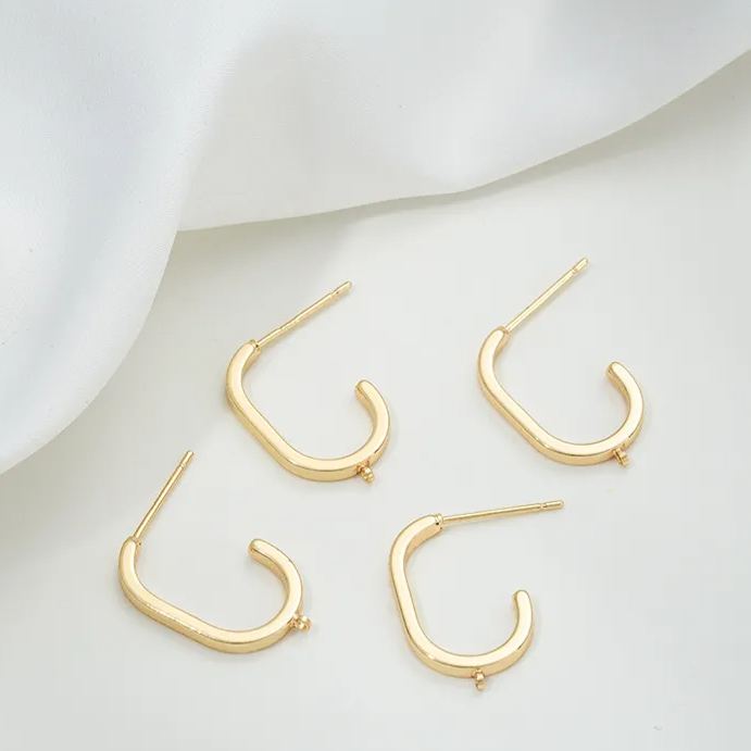 14k gold Plated U Shaped Earring Studs with Hanging Rings Accessory