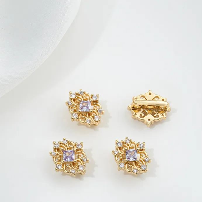 Color Zircon Inlaid Flower Three Rows Spacer Bead Accessory for Jewelry Making