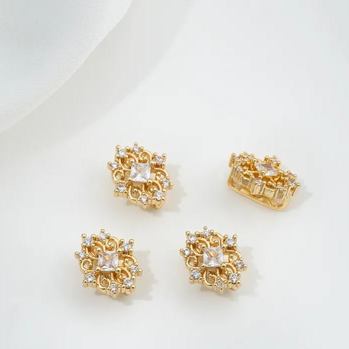 Color Zircon Inlaid Flower Three Rows Spacer Bead Accessory for Jewelry Making