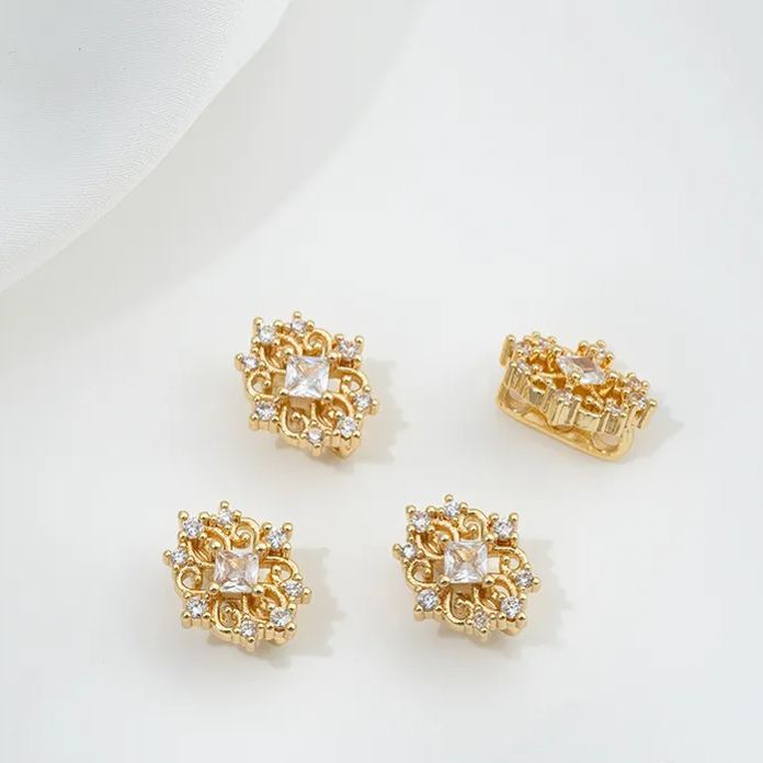 Color Zircon Inlaid Flower Three Rows Spacer Bead Accessory for Jewelry Making