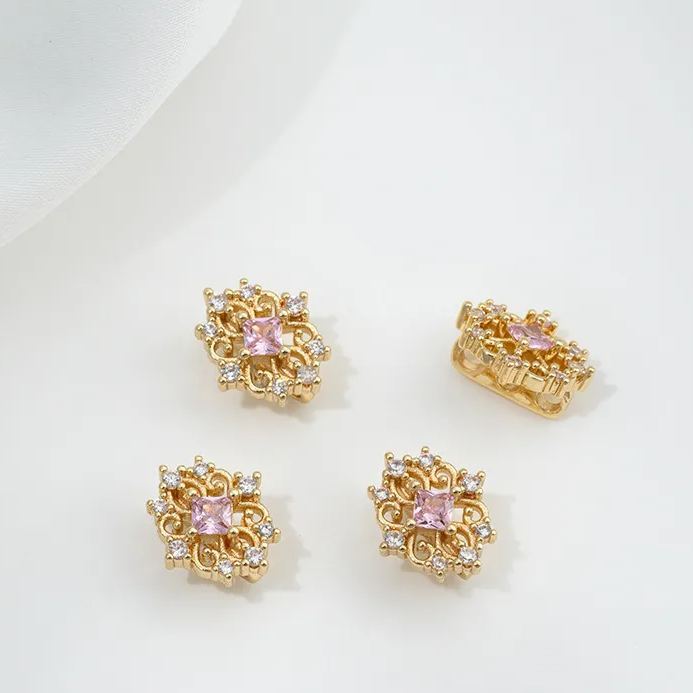 Color Zircon Inlaid Flower Three Rows Spacer Bead Accessory for Jewelry Making