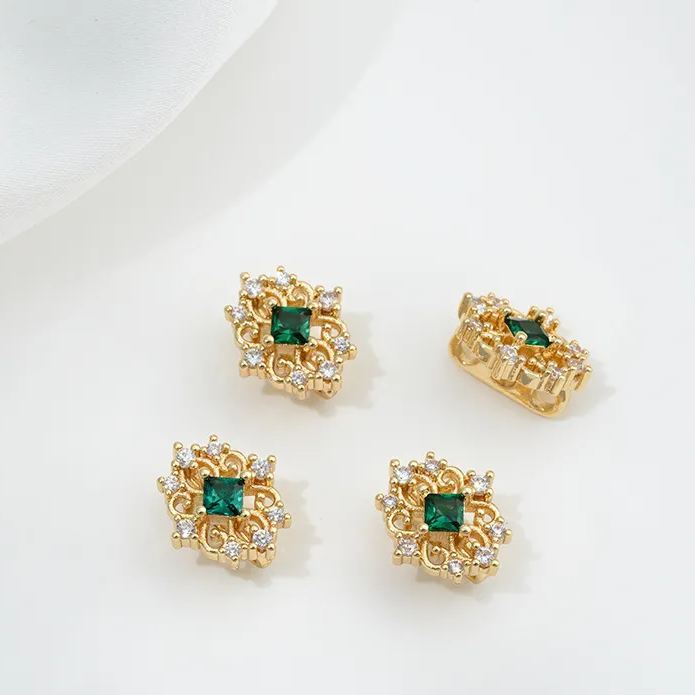 Color Zircon Inlaid Flower Three Rows Spacer Bead Accessory for Jewelry Making