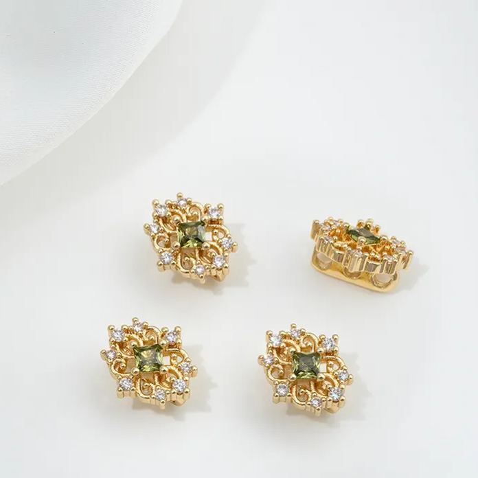 Color Zircon Inlaid Flower Three Rows Spacer Bead Accessory for Jewelry Making