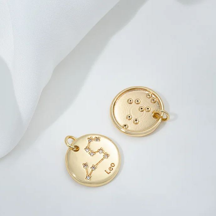 15.5mm Zircon Inlaid 12 Constellations Round Coin Charms Pendant