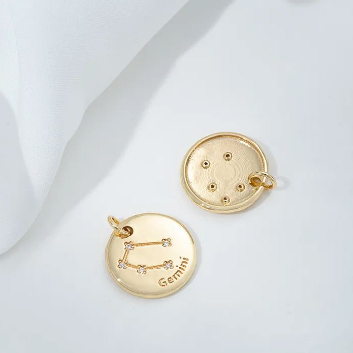 15.5mm Zircon Inlaid 12 Constellations Round Coin Charms Pendant