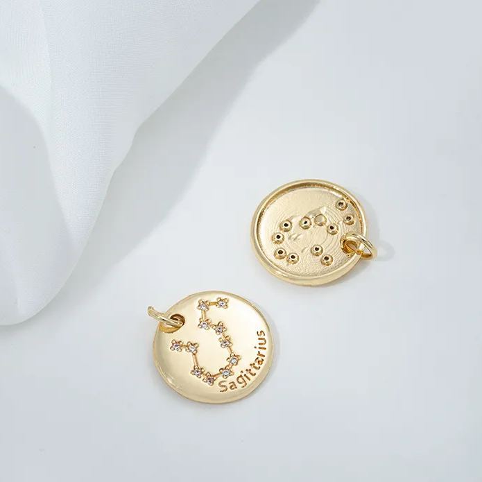15.5mm Zircon Inlaid 12 Constellations Round Coin Charms Pendant