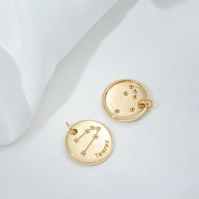 15.5mm Zircon Inlaid 12 Constellations Round Coin Charms Pendant
