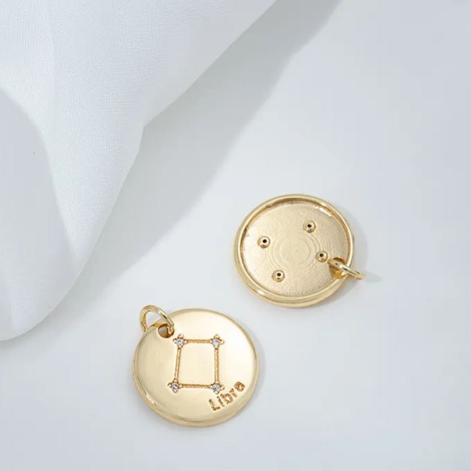 15.5mm Zircon Inlaid 12 Constellations Round Coin Charms Pendant