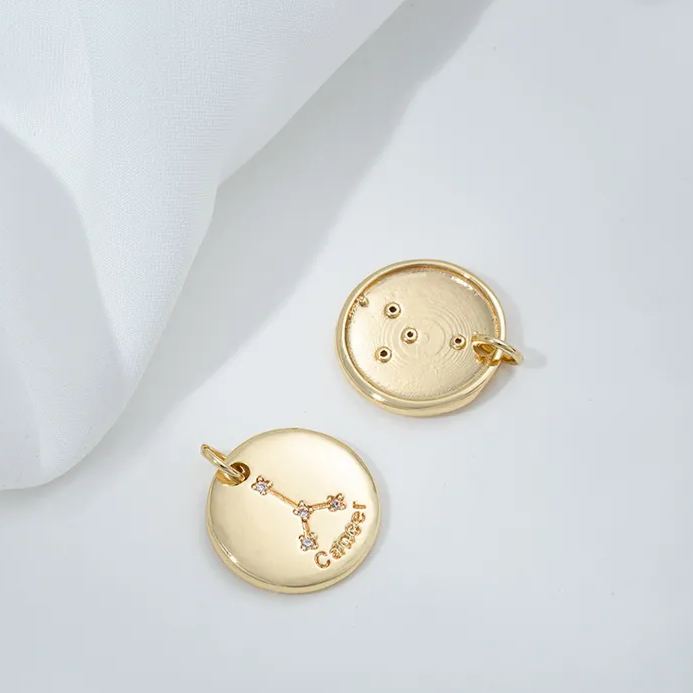 15.5mm Zircon Inlaid 12 Constellations Round Coin Charms Pendant