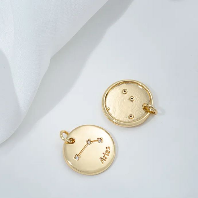 15.5mm Zircon Inlaid 12 Constellations Round Coin Charms Pendant