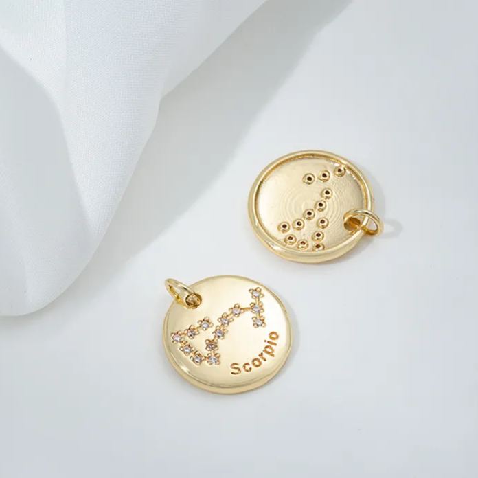 15.5mm Zircon Inlaid 12 Constellations Round Coin Charms Pendant