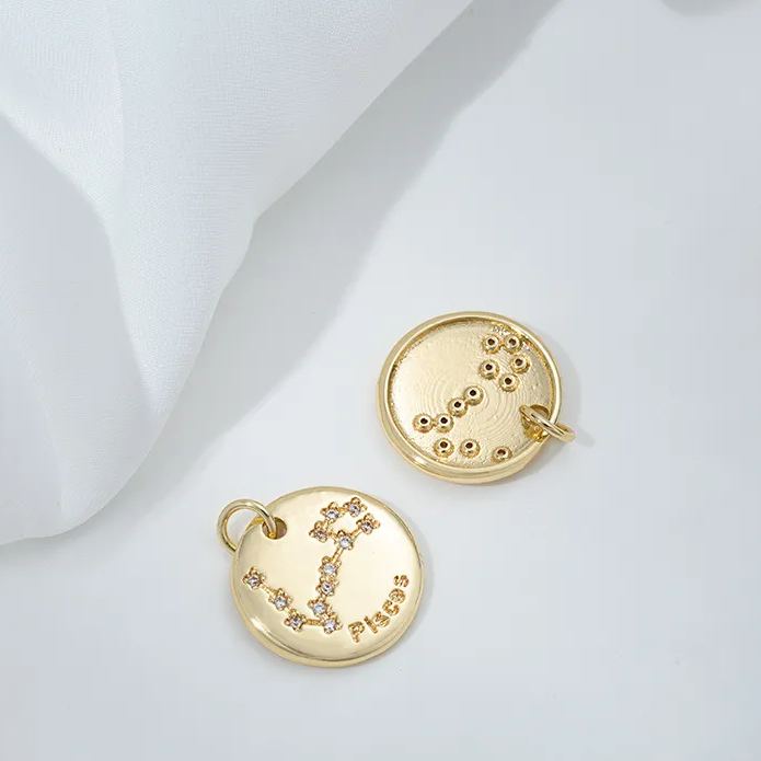15.5mm Zircon Inlaid 12 Constellations Round Coin Charms Pendant