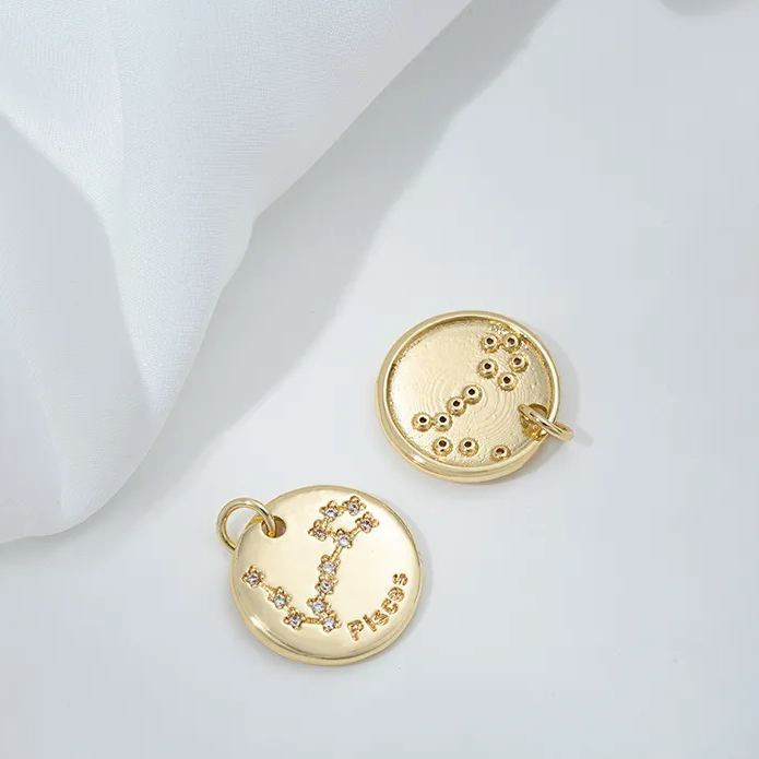 15.5mm Zircon Inlaid 12 Constellations Round Coin Charms Pendant