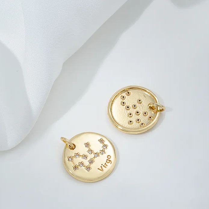15.5mm Zircon Inlaid 12 Constellations Round Coin Charms Pendant