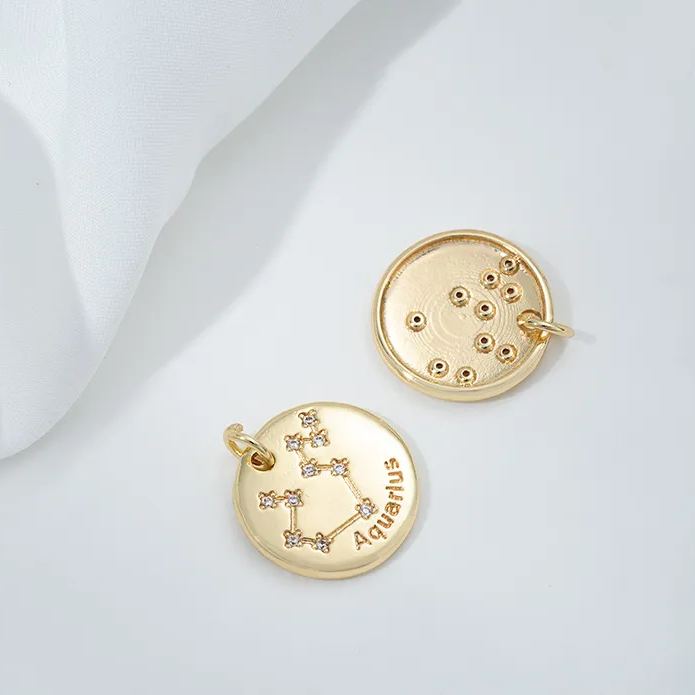 15.5mm Zircon Inlaid 12 Constellations Round Coin Charms Pendant