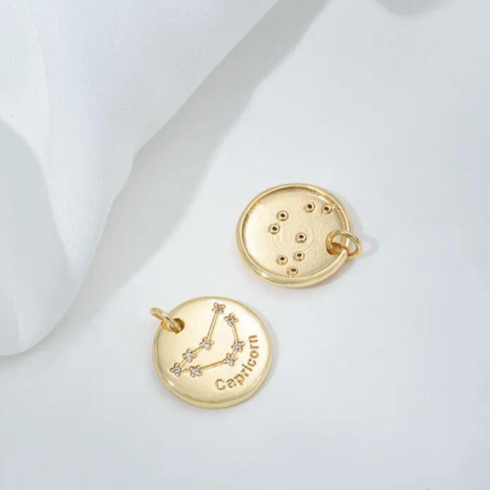15.5mm Zircon Inlaid 12 Constellations Round Coin Charms Pendant