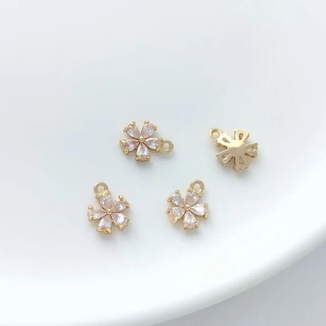 7mm Colored Zircon Inlaid Little Peach Blossom Charm Flower Pendant