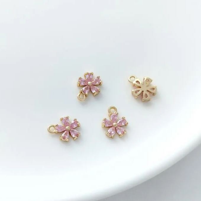 7mm Colored Zircon Inlaid Little Peach Blossom Charm Flower Pendant