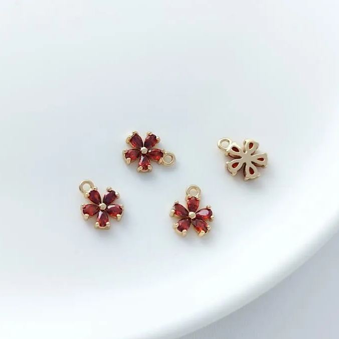 7mm Colored Zircon Inlaid Little Peach Blossom Charm Flower Pendant
