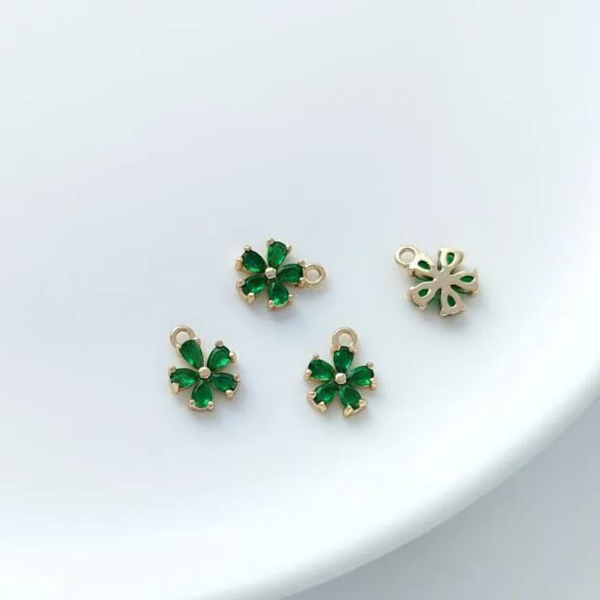 7mm Colored Zircon Inlaid Little Peach Blossom Charm Flower Pendant