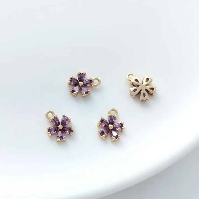 7mm Colored Zircon Inlaid Little Peach Blossom Charm Flower Pendant