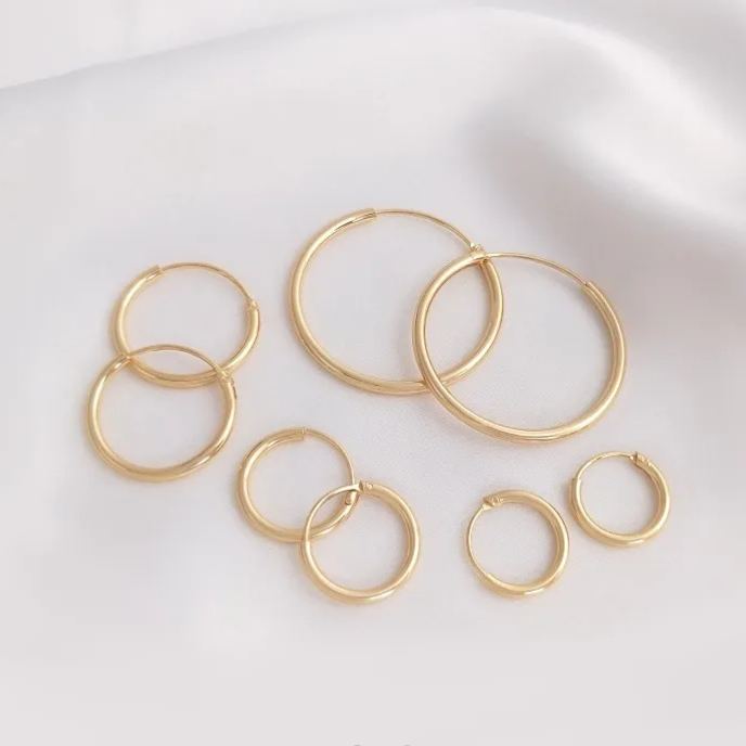 14K Gold Plated Hoop Earrings 13mm 15mm 18mm 30mm 1Pair