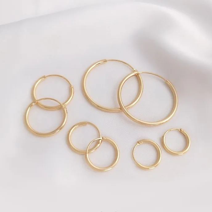 14K Gold Plated Hoop Earrings 13mm 15mm 18mm 30mm 1Pair