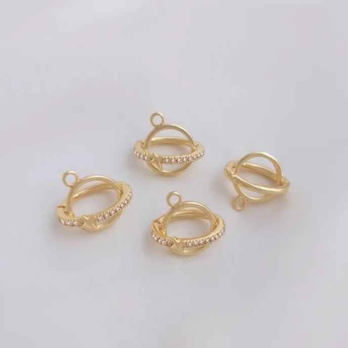 14k Gold Plated Zircon Inlaid Planet Bead Cage Accessory