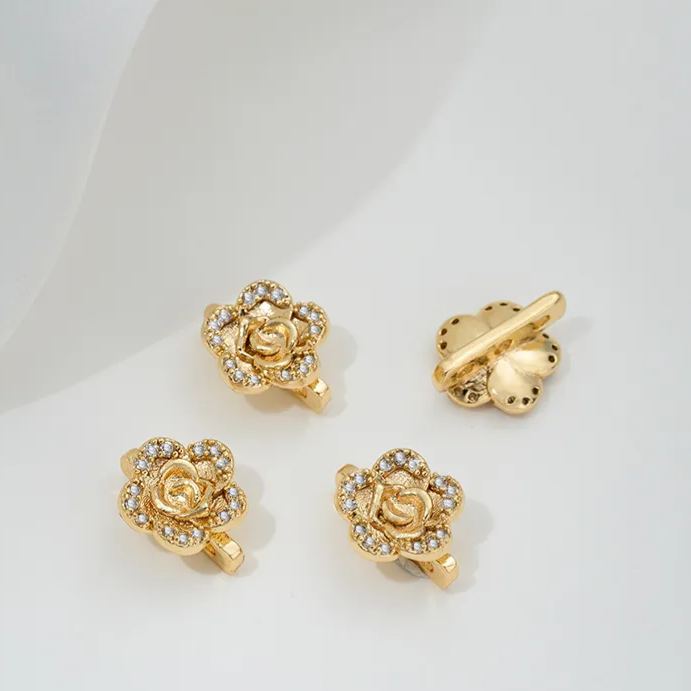 Zircon Inlaid Flower Three Rows Spacer Bead Jewelry Making Charm