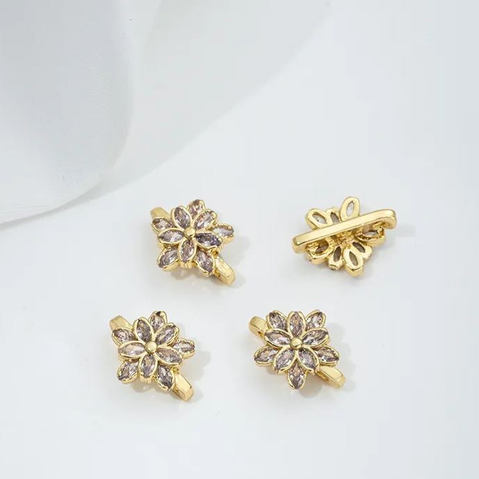 Zircon Inlaid Flower Three Rows Spacer Bead Jewelry Making Charm