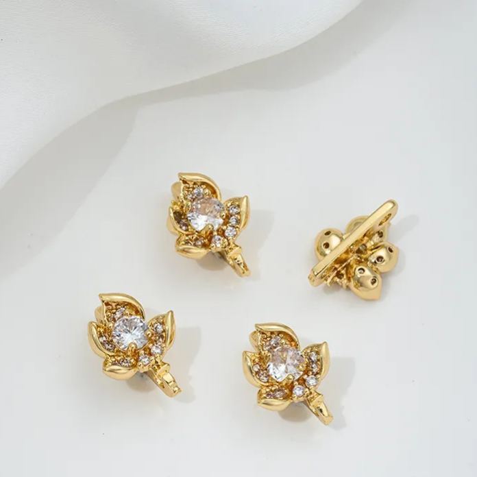 Zircon Inlaid Flower Three Rows Spacer Bead Jewelry Making Charm