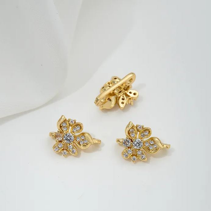 Zircon Inlaid Flower Three Rows Spacer Bead Jewelry Making Charm