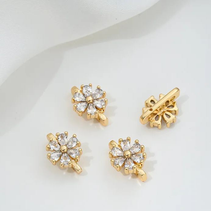 Zircon Inlaid Flower Three Rows Spacer Bead Jewelry Making Charm