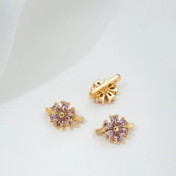 Zircon Inlaid Flower Three Rows Spacer Bead Jewelry Making Charm