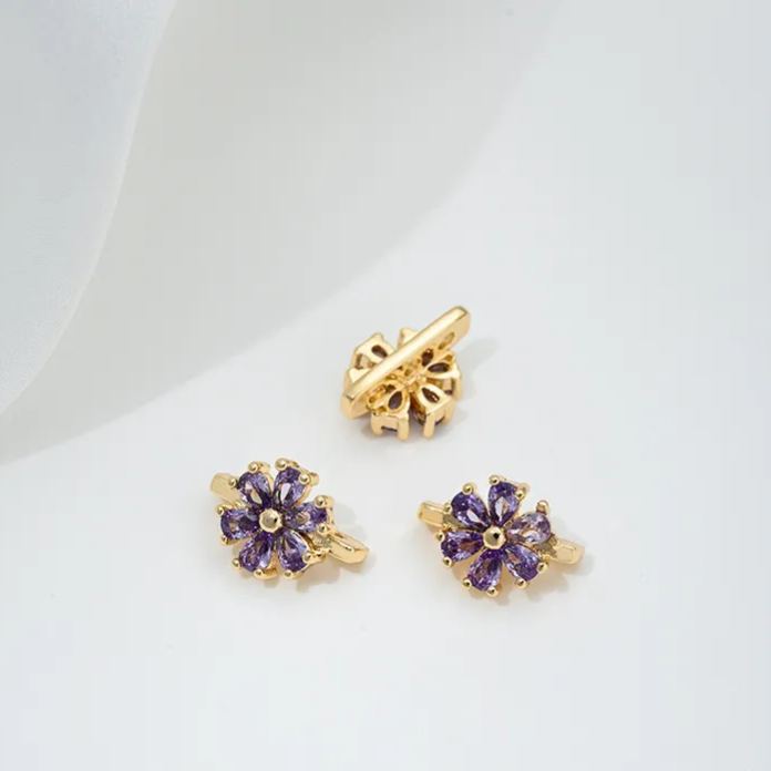 Zircon Inlaid Flower Three Rows Spacer Bead Jewelry Making Charm