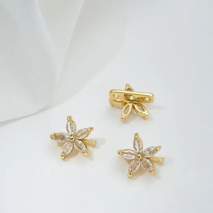 Zircon Inlaid Flower Three Rows Spacer Bead Jewelry Making Charm