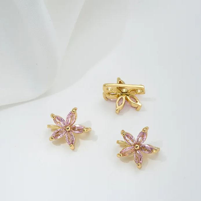 Zircon Inlaid Flower Three Rows Spacer Bead Jewelry Making Charm