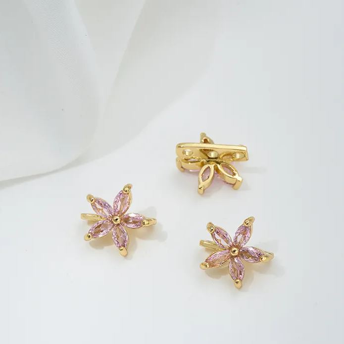 Zircon Inlaid Flower Three Rows Spacer Bead Jewelry Making Charm