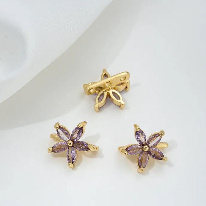 Zircon Inlaid Flower Three Rows Spacer Bead Jewelry Making Charm