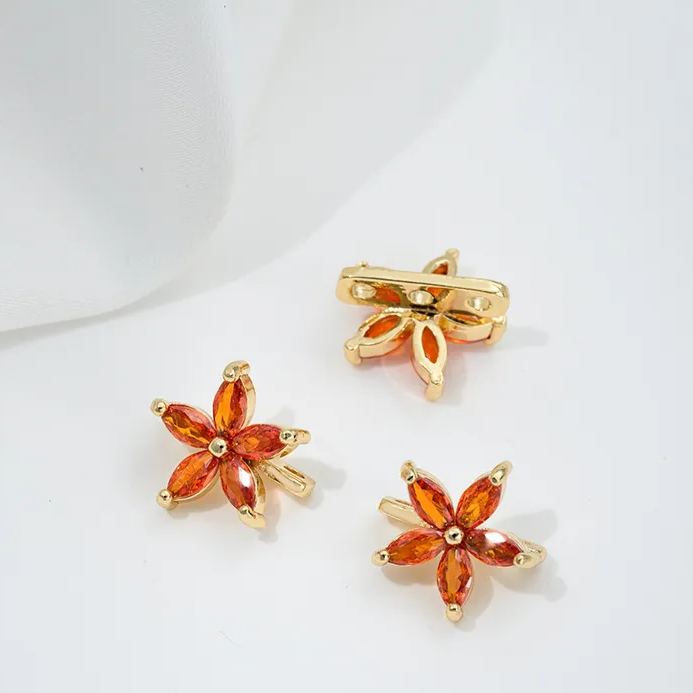 Zircon Inlaid Flower Three Rows Spacer Bead Jewelry Making Charm