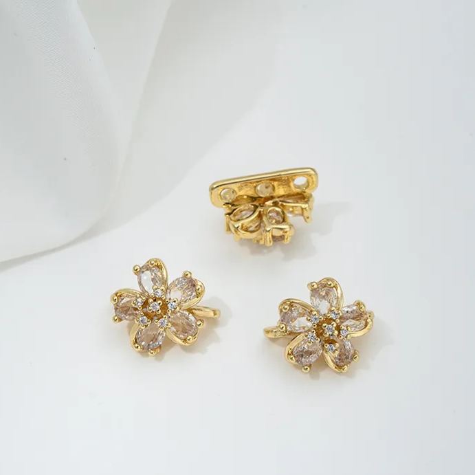 Zircon Inlaid Flower Three Rows Spacer Bead Jewelry Making Charm