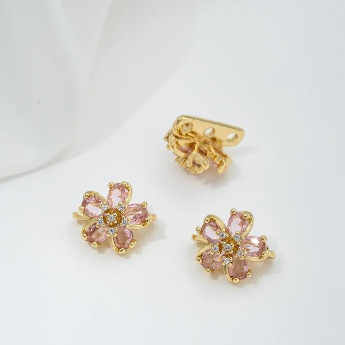 Zircon Inlaid Flower Three Rows Spacer Bead Jewelry Making Charm