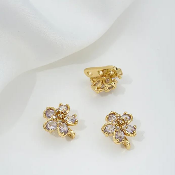 Zircon Inlaid Flower Three Rows Spacer Bead Jewelry Making Charm