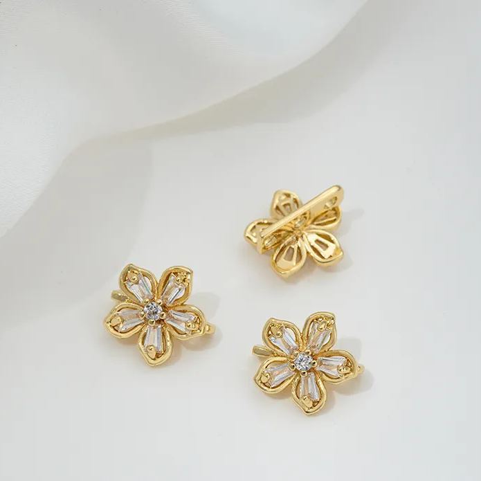 Zircon Inlaid Flower Three Rows Spacer Bead Jewelry Making Charm