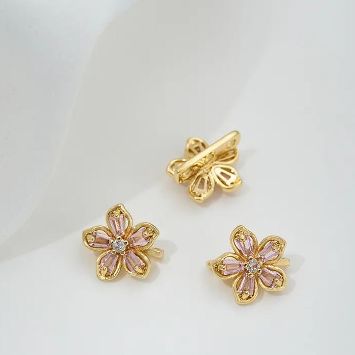 Zircon Inlaid Flower Three Rows Spacer Bead Jewelry Making Charm