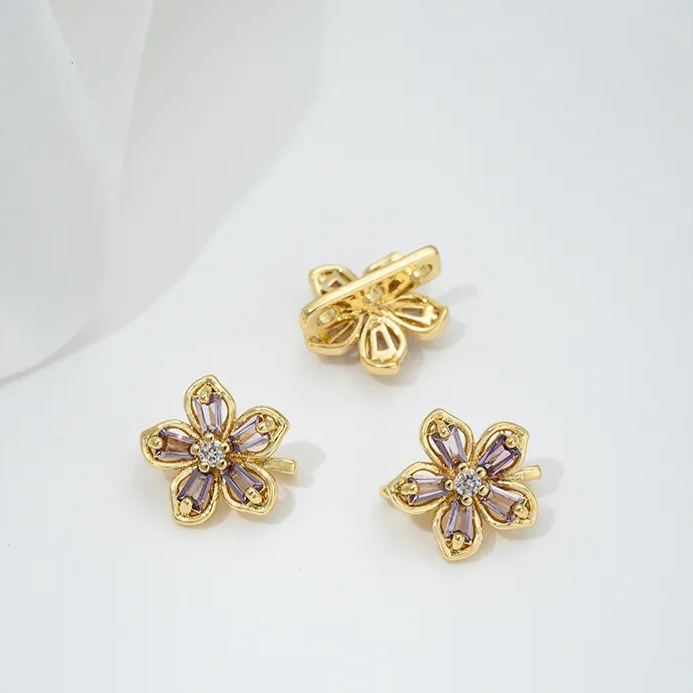 Zircon Inlaid Flower Three Rows Spacer Bead Jewelry Making Charm