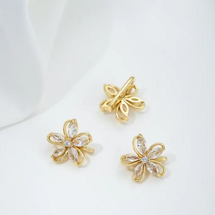 Zircon Inlaid Flower Three Rows Spacer Bead Jewelry Making Charm