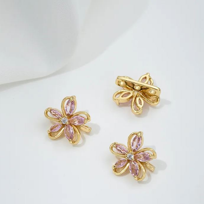 Zircon Inlaid Flower Three Rows Spacer Bead Jewelry Making Charm